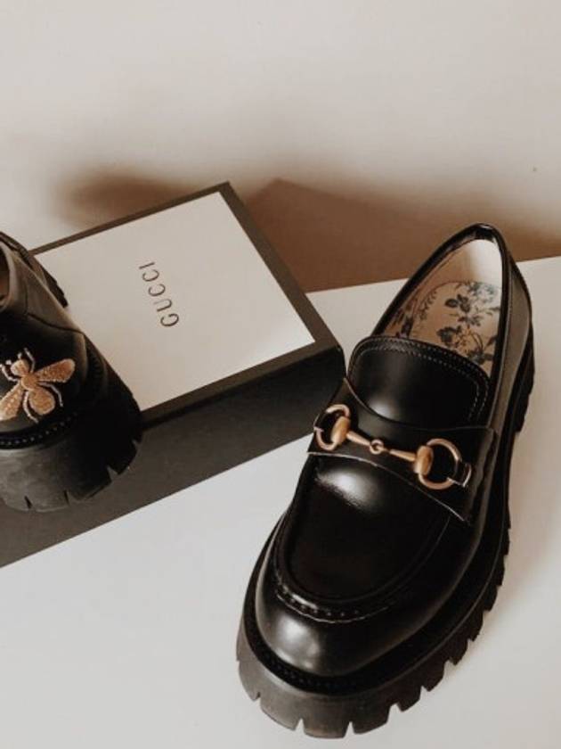 Lug Sole Horsebit Low Heel Loafers Black - GUCCI - BALAAN 4