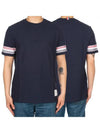 Textured Cotton Stripe Short Sleeve T-Shirt Navy - THOM BROWNE - BALAAN 2