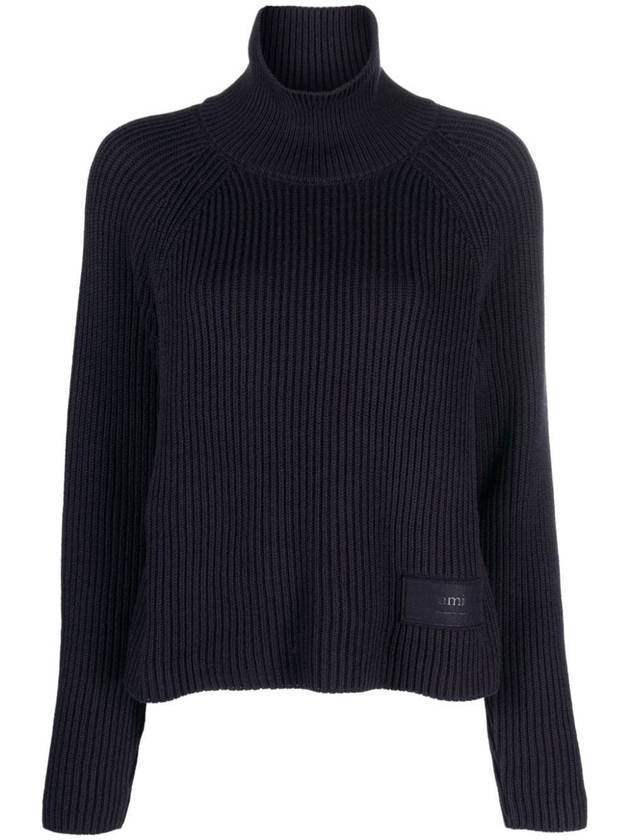 Cotton Wool Blend Turtleneck Black - AMI - BALAAN 3