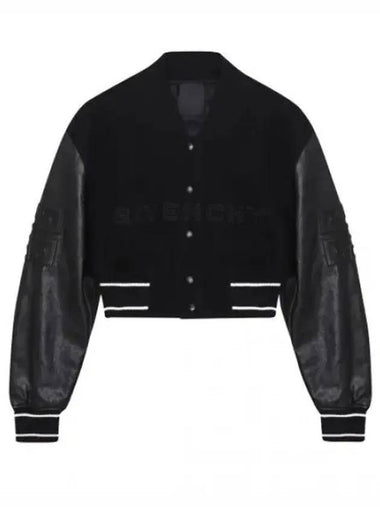 Embossed 4G Emblem Cropped Varsity Bomber Jacket Black - GIVENCHY - BALAAN 1