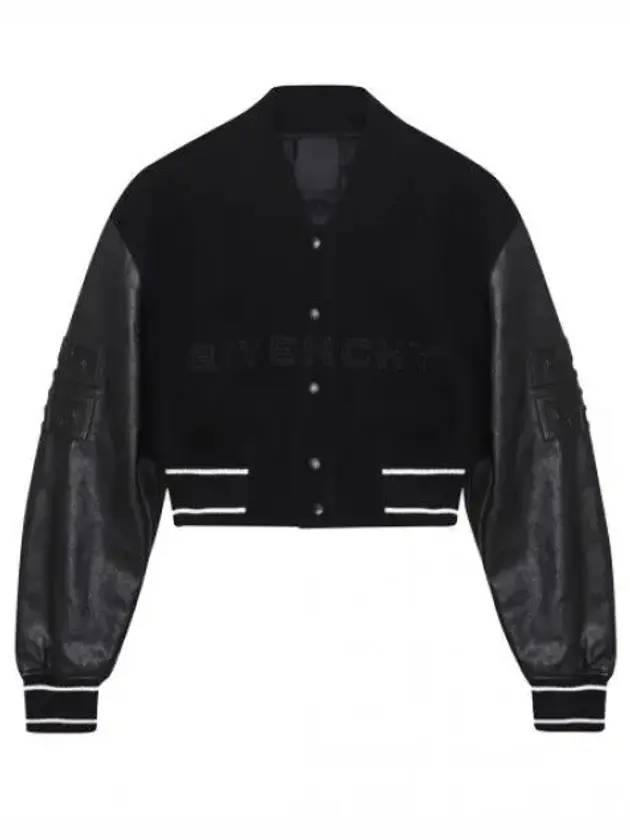 Embossed 4G Emblem Cropped Varsity Bomber Jacket Black - GIVENCHY - BALAAN 1