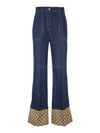 Women's GG Canvas Cuff Denim Wide Jeans Blue - GUCCI - BALAAN 2