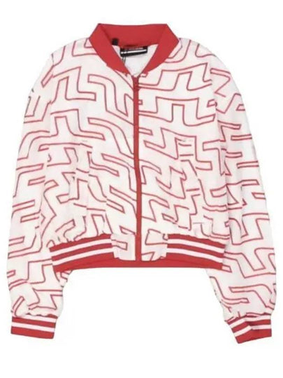 Women's Audrey Monogram Print Golf Crop Bomber Jacket Red - J.LINDEBERG - BALAAN 2