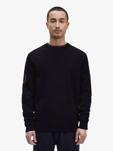 Sharp Laurelless Crew Neck Knit 608 AFPM2336516 Navy - FRED PERRY - BALAAN 1