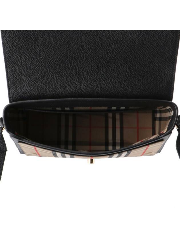 Leather and Vintage Check Note Crossbody Bag Black - BURBERRY - BALAAN 6