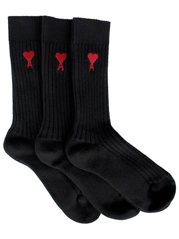 Heart Logo Socks 3 Packs Set Black - AMI - BALAAN 2