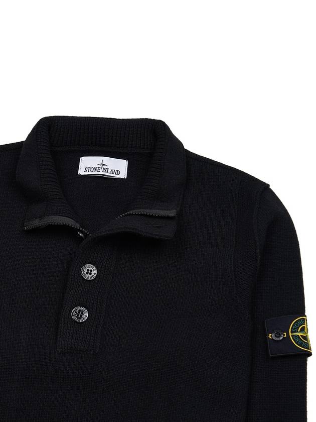 Wappen Patch Half Button Lambswool Knit Top Black - STONE ISLAND - BALAAN 4