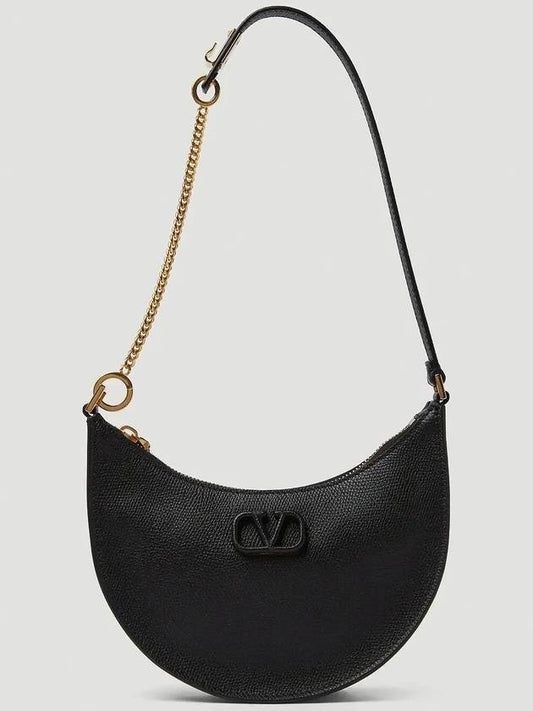 Pebble grain leather mini V logo plaque hobo shoulder bag black - VALENTINO - BALAAN 2