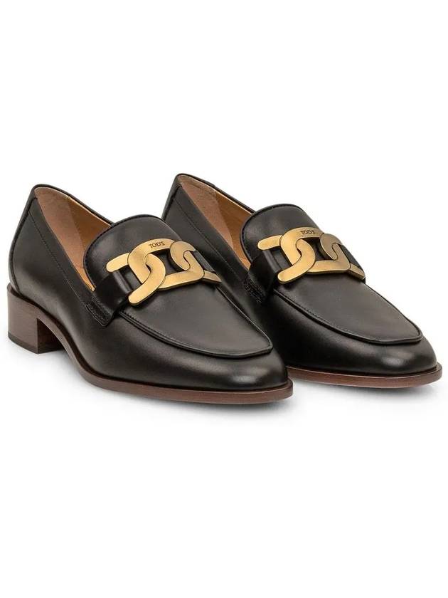 Women's Gold Logo Chain Leather Loafers Black - TOD'S - BALAAN 2