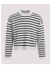 Embroidery Logo Sailor Crew Neck Striped Knit Top Black Chalk - AMI - BALAAN 2