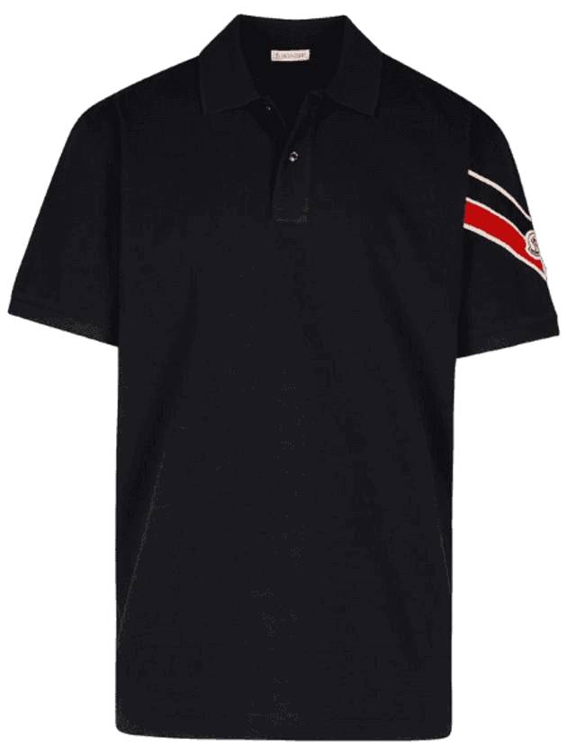 Men's Tricolor Trim Polo Shirt Dark Blue - MONCLER - BALAAN 1