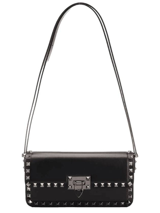 Rockstud Calfskin Shoulder Bag Black - VALENTINO - BALAAN 1