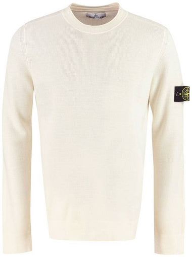 Wappen Patch Crew Neck Ribbed Wool Knit Top Ivory - STONE ISLAND - BALAAN 1