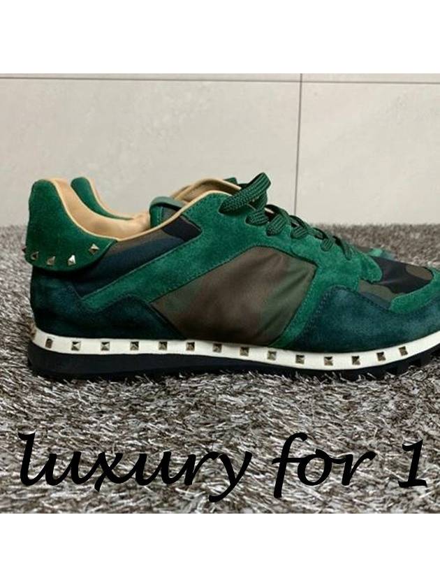 Rock Runner Camouflage Low Top Green Leather Sneakers 43 280 - VALENTINO - BALAAN 5