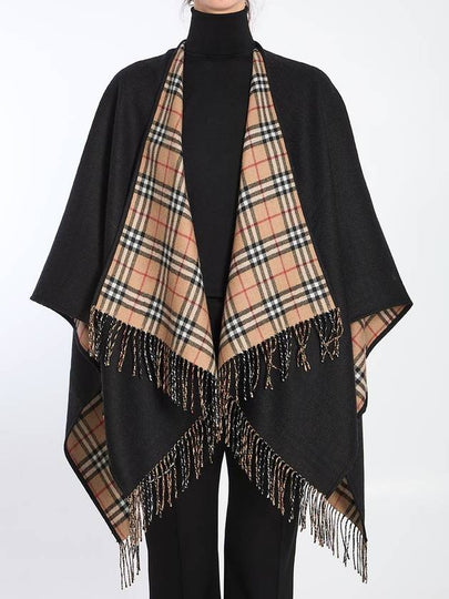 Check Reversible Wool Cape Black - BURBERRY - BALAAN 2