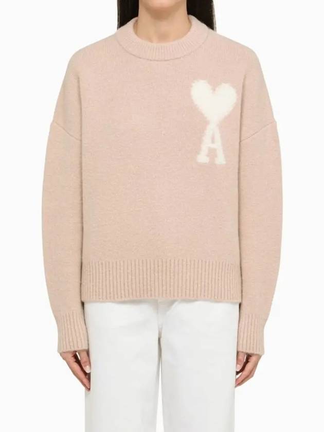 Intarsia Heart Logo Knit Top Powder Pink - AMI - BALAAN 3