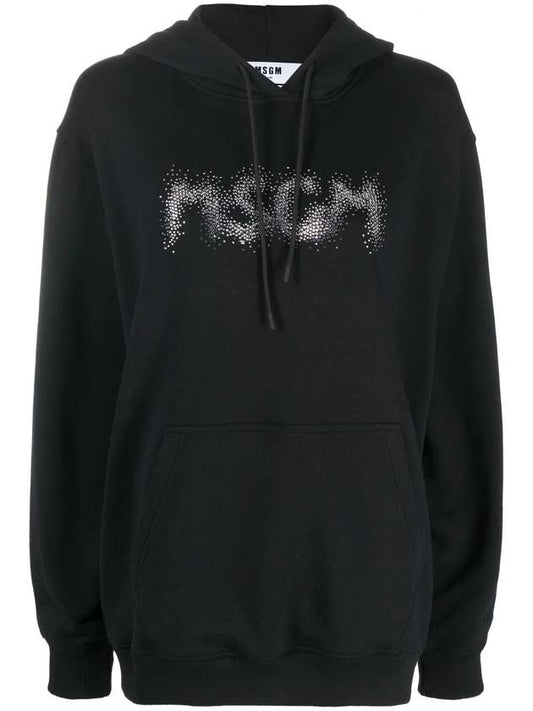 Women's Rhinestone Logo Hooded Top Black - MSGM - BALAAN.