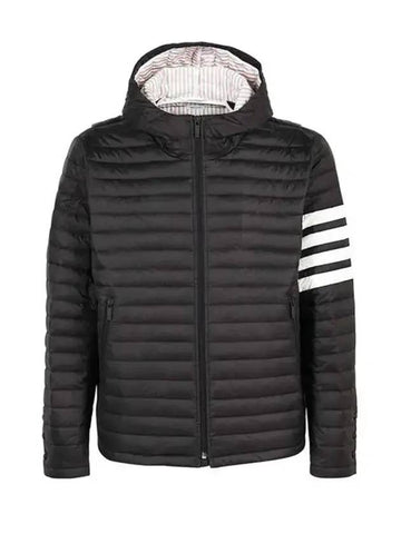 Matte Nylon 4-Bar Stripe Downfill Quilted Hoodie Padding Black - THOM BROWNE - 1