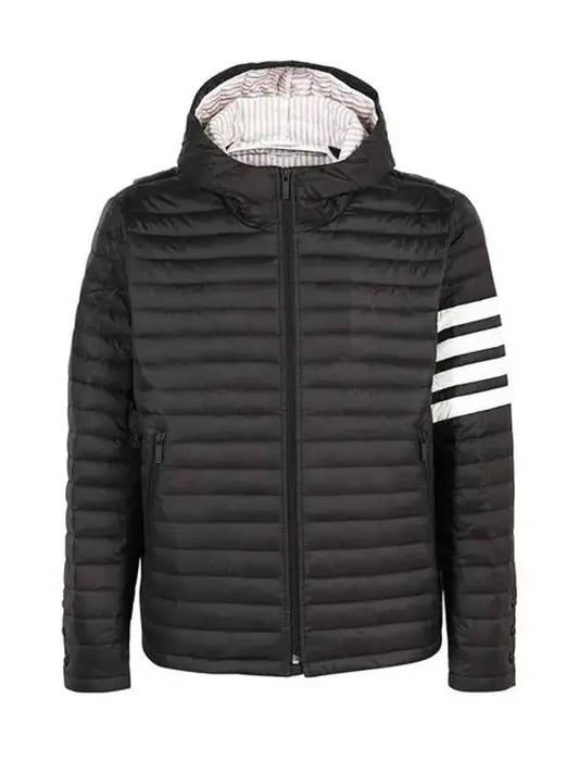 Matte Nylon 4-Bar Stripe Downfill Quilted Hoodie Padding Black - THOM BROWNE - 1