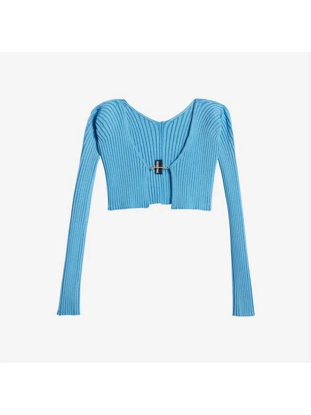 La Maille Pralu Micro Charm Logo Cardigan Light Blue - JACQUEMUS - BALAAN 3