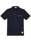 Men's Three Stripes Pocket Mercerized Short Sleeve Polo Shirt Navy - THOM BROWNE - BALAAN 2