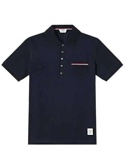 Men's Three Stripes Pocket Mercerized Short Sleeve Polo Shirt Navy - THOM BROWNE - BALAAN 2