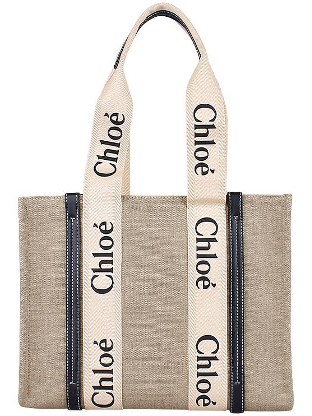 Woody Canvas Medium Tote Bag White Navy - CHLOE - BALAAN 5