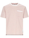 Striped Pocket Cotton Oversized Short Sleeve T-Shirt Orange - THOM BROWNE - BALAAN 1