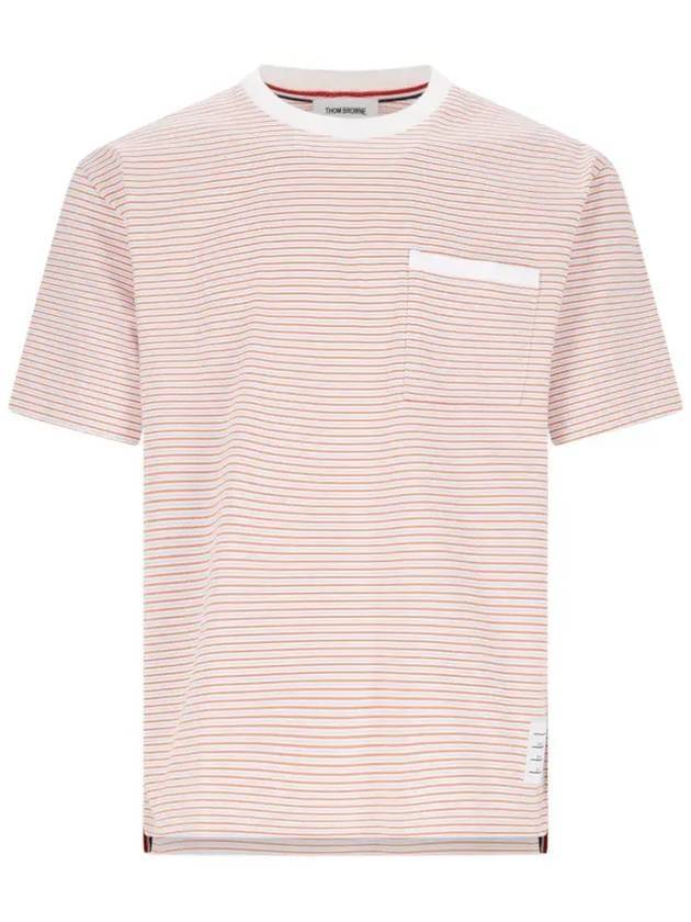 Striped Pocket Cotton Oversized Short Sleeve T-Shirt Orange - THOM BROWNE - BALAAN 1