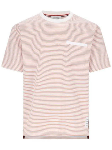 Striped Pocket Cotton Oversized Short Sleeve T-Shirt Orange - THOM BROWNE - BALAAN 1