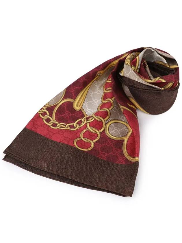 GG Horsebit Print Silk Scarf Brown Red - GUCCI - BALAAN 8