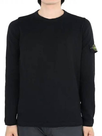 Logo Patch Crew Neck Cotton Nylon Knit Top Black - STONE ISLAND - BALAAN 2