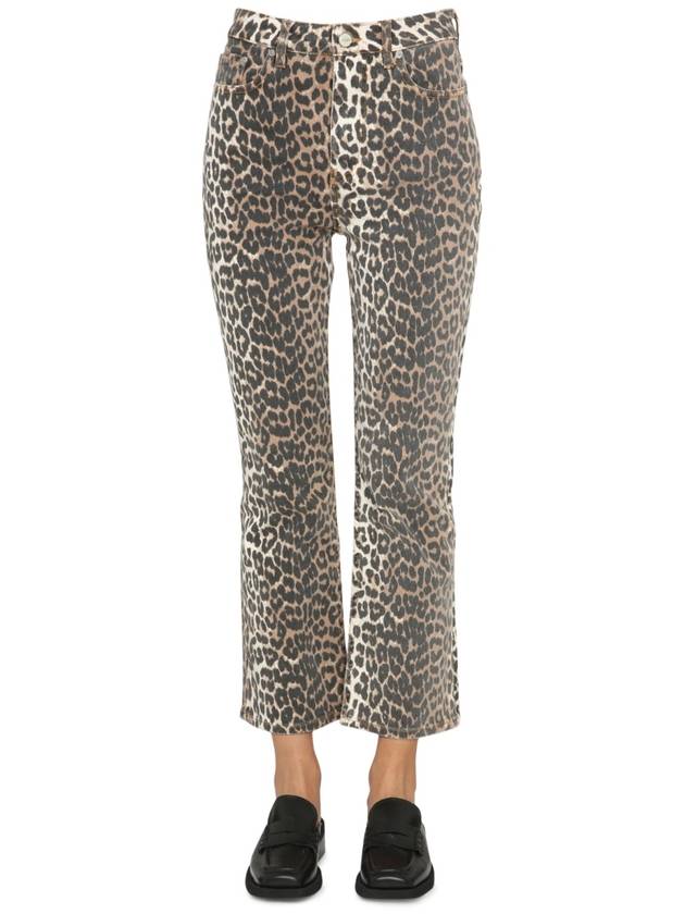 Women's Logo Back Pocket Leopard Print Denim Pants Brown - GANNI - BALAAN 3