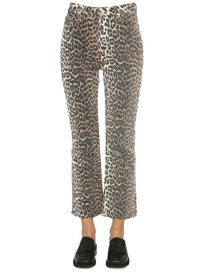 Women's Logo Back Pocket Leopard Print Denim Pants Brown - GANNI - BALAAN 2