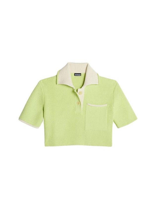 Le Polo Maille Acro Contrast Crop Knit Polo Light Green - JACQUEMUS - BALAAN.