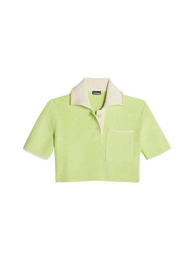 Le Maille Arco Contrasted Cropped Knit Polo Shirt Light Green - JACQUEMUS - BALAAN 1