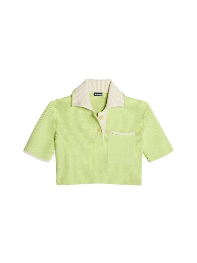 Le Maille Arco Contrasted Cropped Knit Polo Shirt Light Green - JACQUEMUS - BALAAN 1