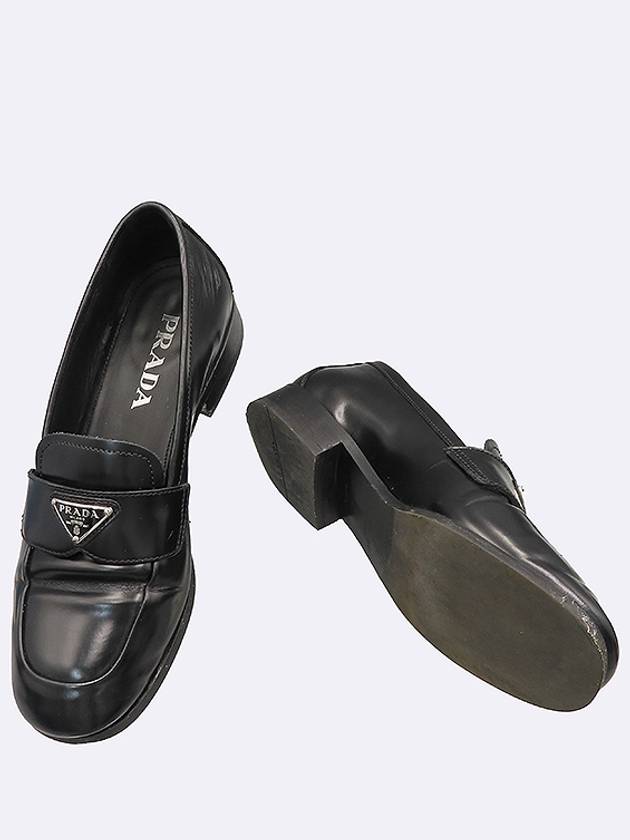 Prada 1D745N Black Color Triangular Logo Brushed Women s Loafers Size 37 - PRADA - BALAAN 3