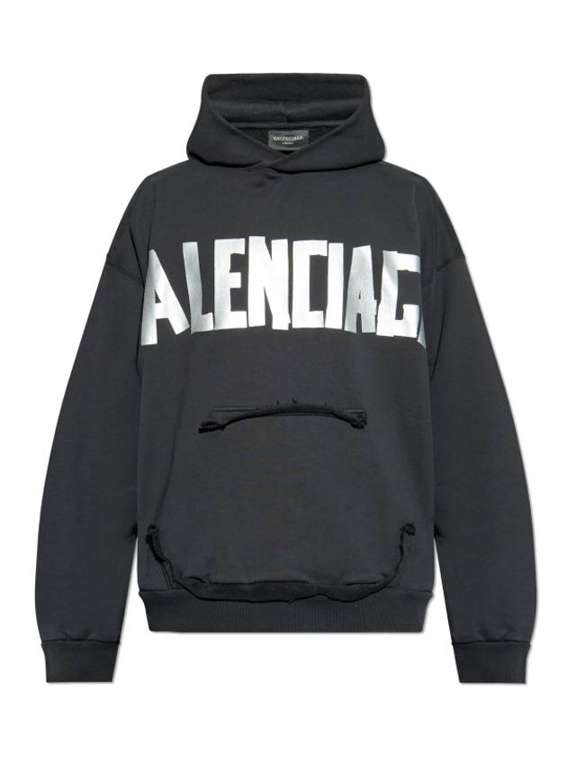 Logo Tape Cotton Hoodie Black - BALENCIAGA - BALAAN 2