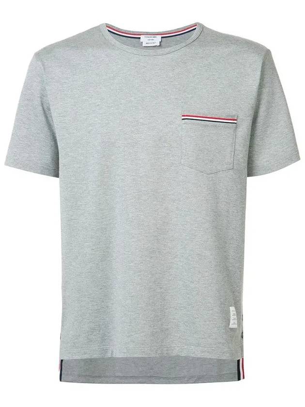 Men's Medium Weight Jersey Tipped Pocket Crewneck Short Sleeve T-Shirt Light Grey - THOM BROWNE - BALAAN 2