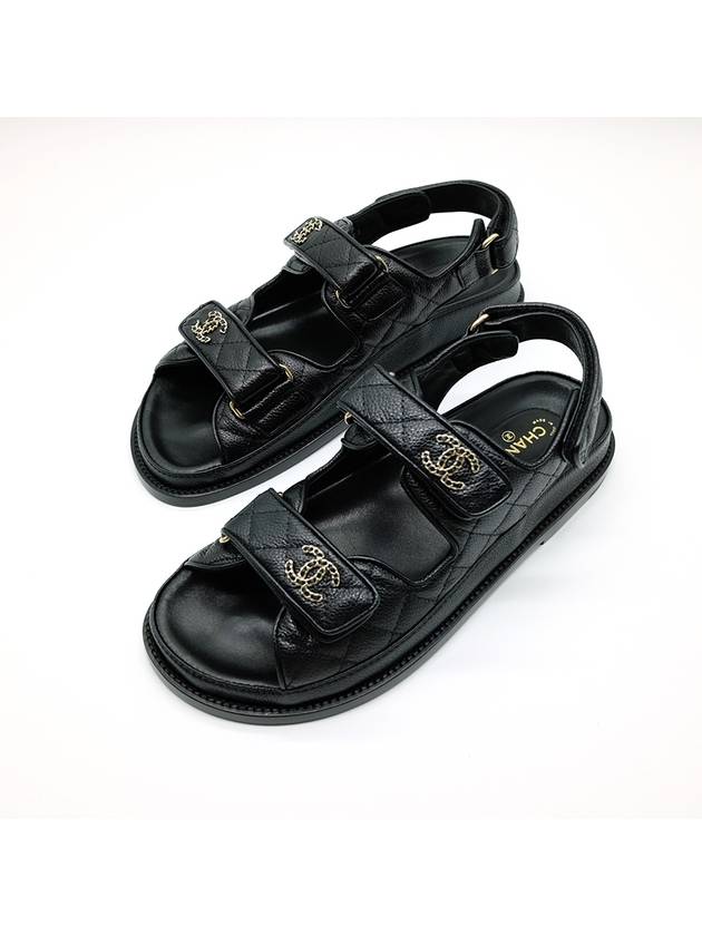 Women's CC Logo Velcro Sandals Gold Black - CHANEL - BALAAN 3