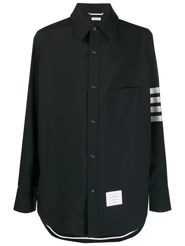 4 Bar Stripe Plain Weaving Wool Long Sleeve Shirt Navy - THOM BROWNE - BALAAN 2