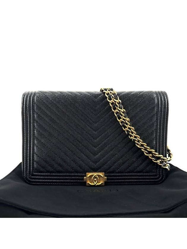 Gold Boy Caviar Chevron WOC Mini Bag Cross - CHANEL - BALAAN 1