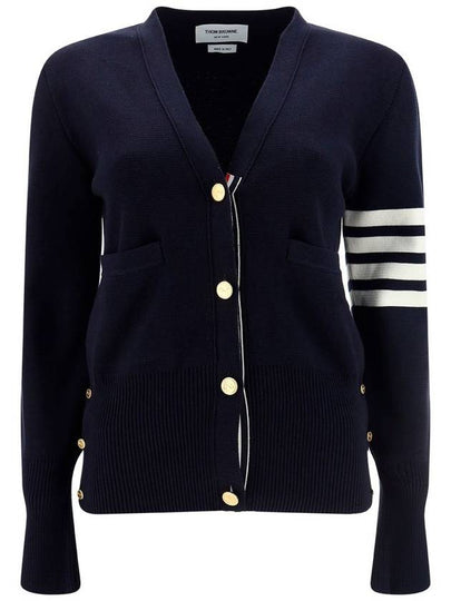 Cotton 4-Bar Milano Classic V-Neck Cardigan Navy - THOM BROWNE - BALAAN 2