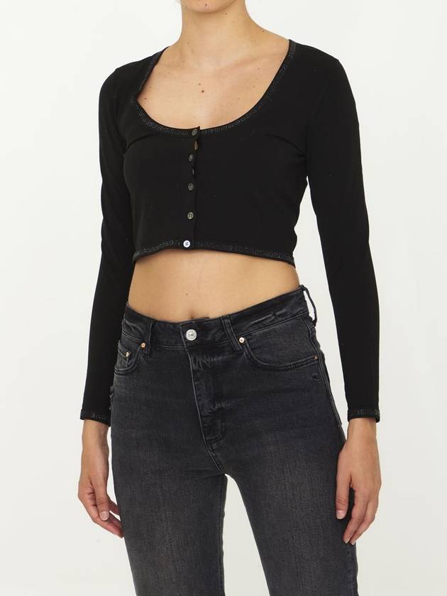 Women's Logo Crystal Crop Cardigan Black - ALEXANDER WANG - BALAAN 3