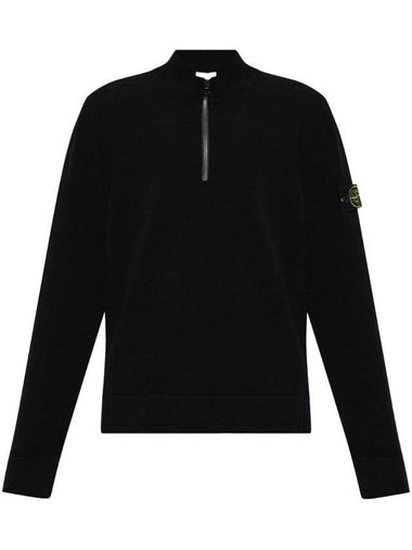 Half Zip-Up Stretch Wool Knit Top Black - STONE ISLAND - BALAAN 1