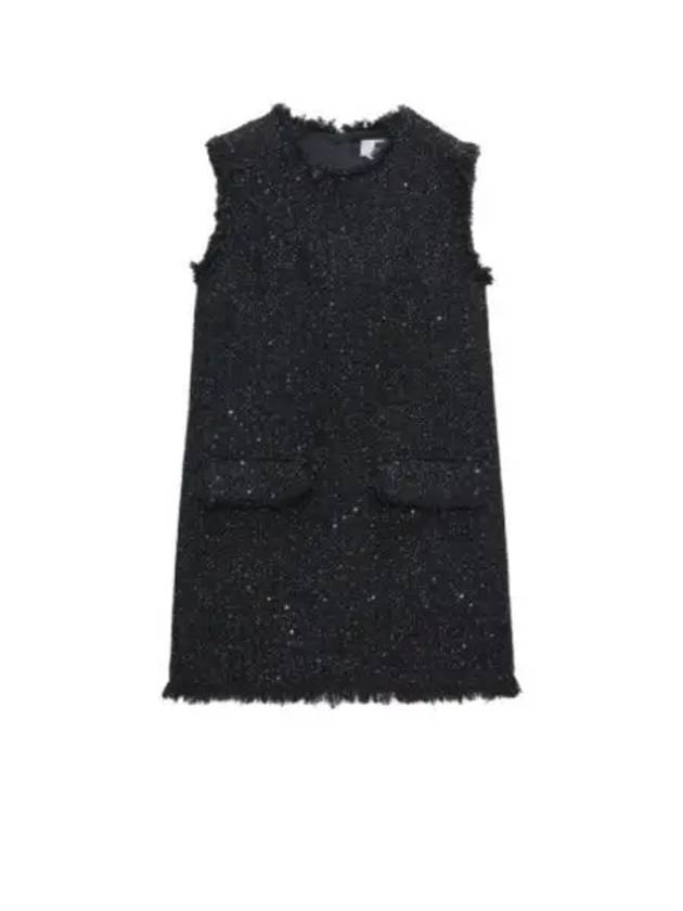 Cotton Tweed Sleeveless Midi Dress Black - MSGM - BALAAN 2