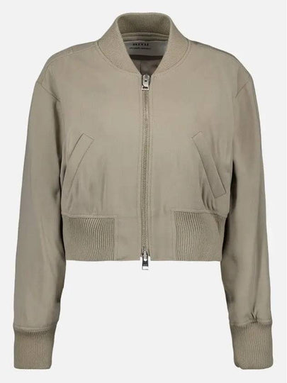 Crop Zipper Bomber Jacket Light Taupe - AMI - BALAAN 2