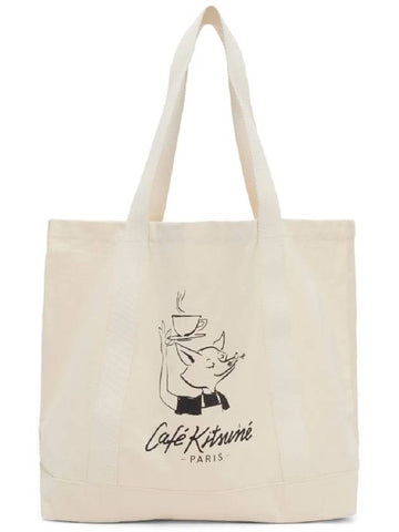 Women s Cafe Kitsune Fox Eco Bag Tote Beige SPCKNPMU05101 P709 - MAISON KITSUNE - BALAAN 1