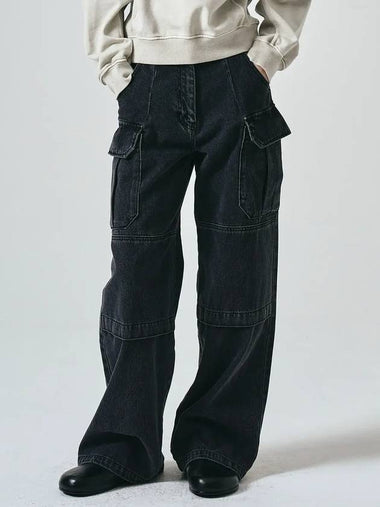 Utility Cargo Denim Wide Pants Grey - NOIRER FOR WOMEN - BALAAN 1